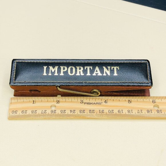 Vintage Oversized Wood and Leather Clothespin IMPORTANT Memo Paperclip: Denmark - Picture 10 of 11